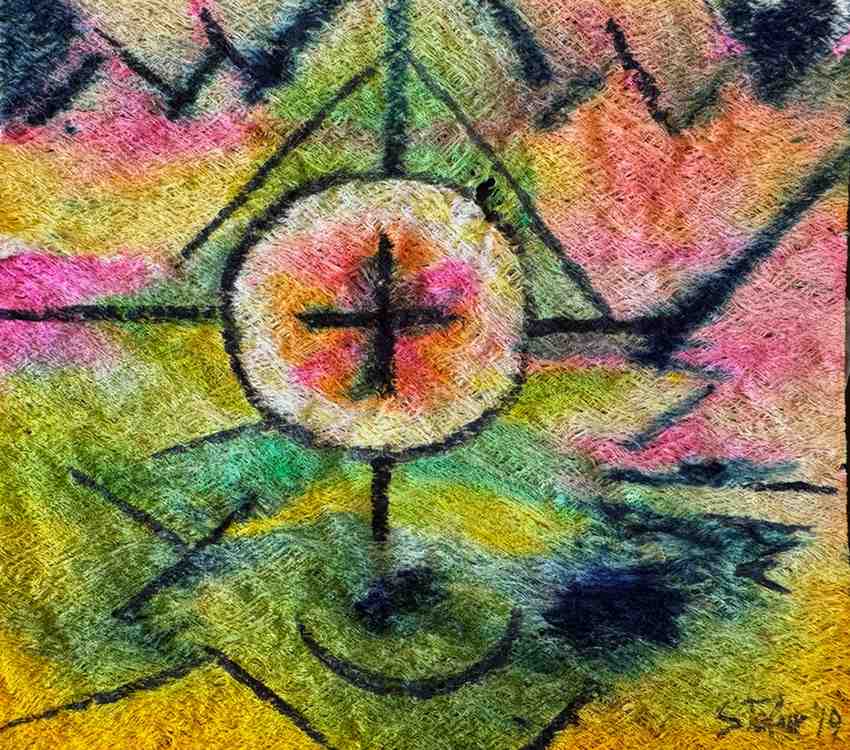 Abstract "geometry" (2019) Natural dyes from Pisac (Cusco, Peru) on yanchama (natural fiber from the Bora Bora community in Pucallpa, Peru)Go to Page